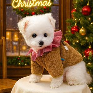 Artículos para Mascotas, Nueva Colección Otoño Invierno <span class=keywords><strong>2026</strong></span>, Ropa para Mascotas, Abrigo de Felpa con Cuello a Cuadros y Diseño de Reno Navideño, Abrigo Casual de Piel para Perros y Gatos - Product Image 2