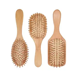 Vendita calda Logo del cliente cuscino d'aria pettine combinazione massaggio capelli lisci spazzola in legno di bambù naturale per uso domestico delle femmine