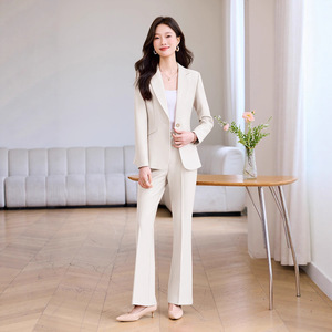 Pink Women's Suit Set Solid Color Anti-Wrinkle Polyester Work Uniform Casual Suit - Product Image 2