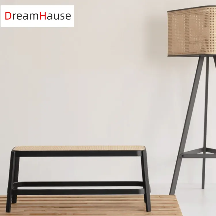 Dreamhause ม้านั่งไม้ดอกหวายสำหรับห้องนั่งเล่น,ม้านั่งปลายเตียงตกแต่งระเบียงลานบ้านการรับประทานอาหารแบบยาว