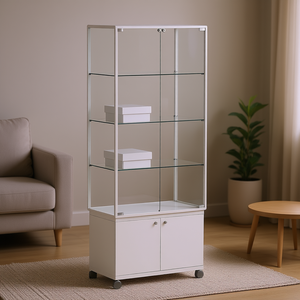 Vitrina de Exhibición de 75x37x180 cm, Marco de Aluminio Blanco, Puertas de Vidrio con Estantes Ajustables - Product Image 3