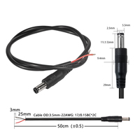Câble d'alimentation mâle DC 5525 avec fiche OD 5.5, diamètre de la broche 2.5mm, 50cm, 22AWG pour LED, CCTV, adaptateurs secteur, enceintes intelligentes