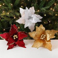 Décorations de Noël artificielles de 24 cm, fleurs scintillantes, ornements de Noël, cadeau du Nouvel An