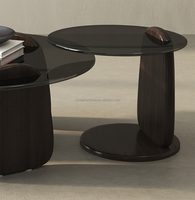 Table basse ronde de salon, design minimaliste, table basse en verre trempé, ensemble de tables basses, base en bois massif moderne