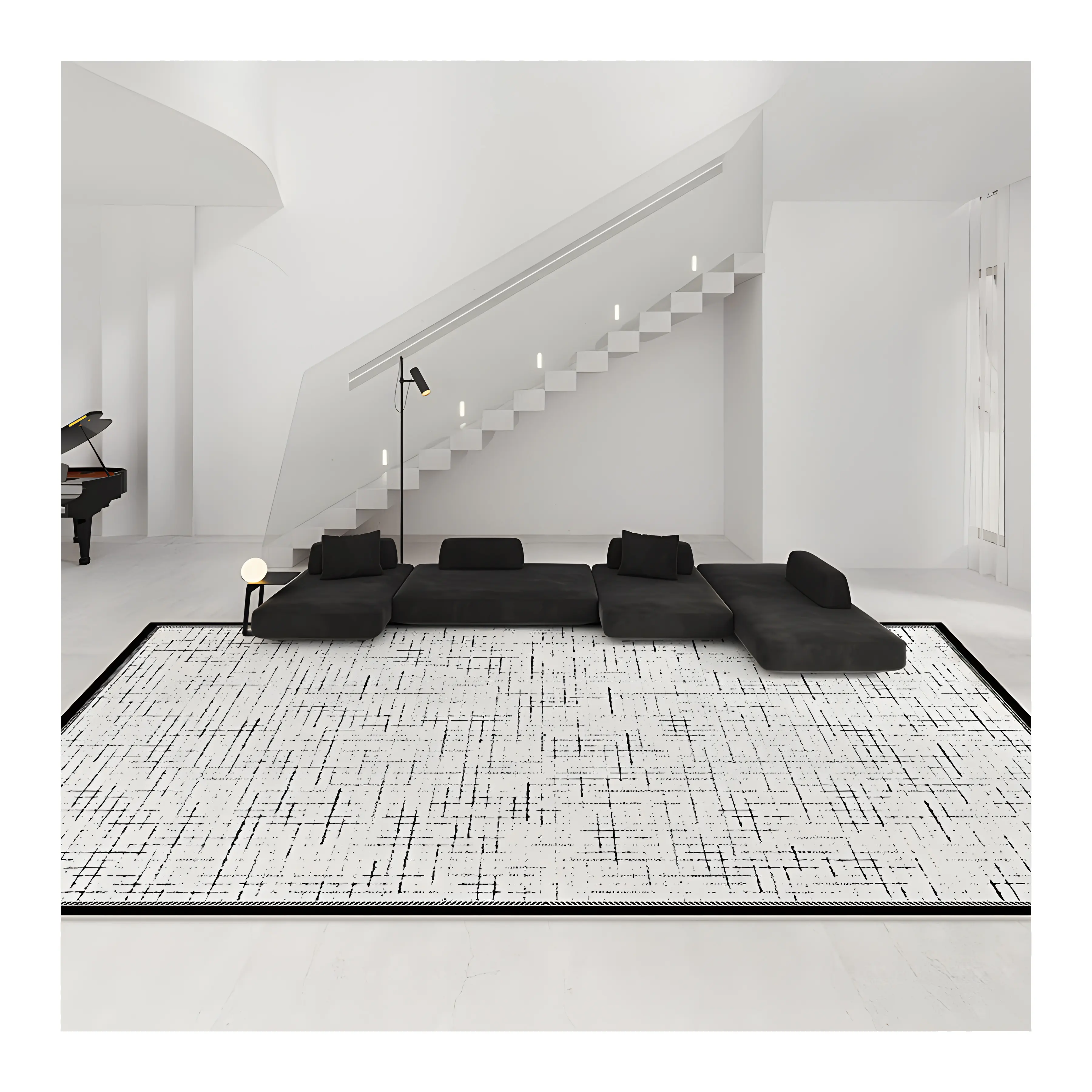שטיח עמיד למים בנקסי שחור ולבן, שמיכת קטיפה לולאה לסלון, דגם חדש 2024