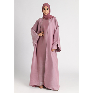 LEDUO ODM Abaya élégante et luxueuse pour femme, personnalisée, en satin brillant perlé, style ouvert, pour l'Aïd, légère, longue, longueur ras du sol, collection Printemps - Product Image 1