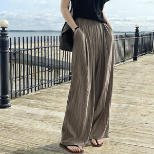 Women's <b>Summer</b> Casual <b>Pants</b> Japanese Style One Size Loose Wide Leg Elastic Mid Anti-Wrinkle Anti-Static Nonwoven Weaving Flat - Product Image 3