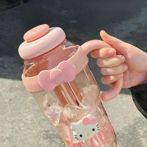 Garrafa de Água Plástica de 1300ml com Alça Grande, Copo Transparente para Festas, Presente para Meninas, Copo de Plástico de Grande Capacidade para Chá com Canudo - Product Image 2