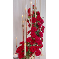 Bunga Artifisial Pernikahan, Centerpiece Bunga Plastik, Lilin Emas