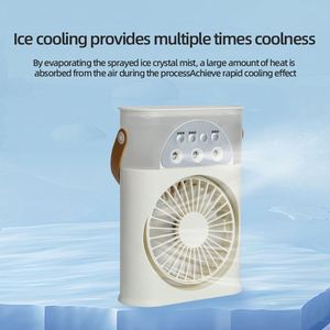 3-Nozzle Humidifying Desk Ice Crystal Mist 250Ml Water Tank Portable Rechargeable <b>Table</b> Fan With Led Light - Product Image 2