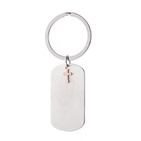 Porte-clés rectangulaire vierge en acier inoxydable Ywyougang avec breloque croix, personnalisable par gravure, pour hommes et femmes, vente en gros
