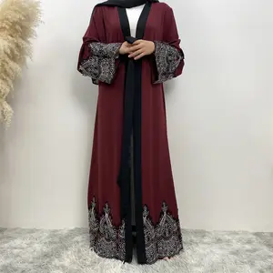 Новый модный дизайн кружевной вышивкой халат мусульманский Повседневный Кардиган исламское платье Кафтан Индия Абая Паранджа