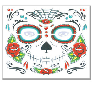 Tatouages temporaires pour le visage Jour des Morts, motifs crâne en sucre et floraux, autocollants de tatouage imperméables pour maquillage de fête d'Halloween - Product Image 4