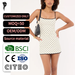 เดรสฤดูร้อนผู้หญิงแบบใหม่สั่งทำ OEM ผ้าฝ้าย 100% เดรสสั้นทรงเข้ารูป สายเดี่ยวหวานๆ เซ็กซี่ สไตล์ Y2K ลายจุด เหมาะสำหรับใส่ไปชายหาด - Product Image 1