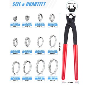 Peromi 304 Stainless Steel Single Ear <b>Hose</b> <b>Clamps</b> Kit 210pcs 12 Sizes 6-36.1mm for Repair - Product Image 2