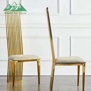 Silla <span class=keywords><strong>de</strong></span> Comedor <span class=keywords><strong>de</strong></span> Acero Inoxidable Dorado <span class=keywords><strong>de</strong></span> Lujo Wayon, Respaldo Alto, Diseño <span class=keywords><strong>de</strong></span> Listones Verticales, para Bodas y Eventos - Product Image 1