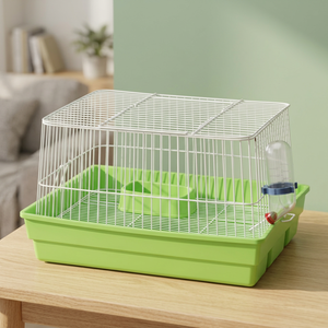 746 Quadrate Metal & <b>Plastic</b> Wire Mesh Rabbit Pet House with Drinker & Feeder Retro Style Breathable Design - Product Image 3