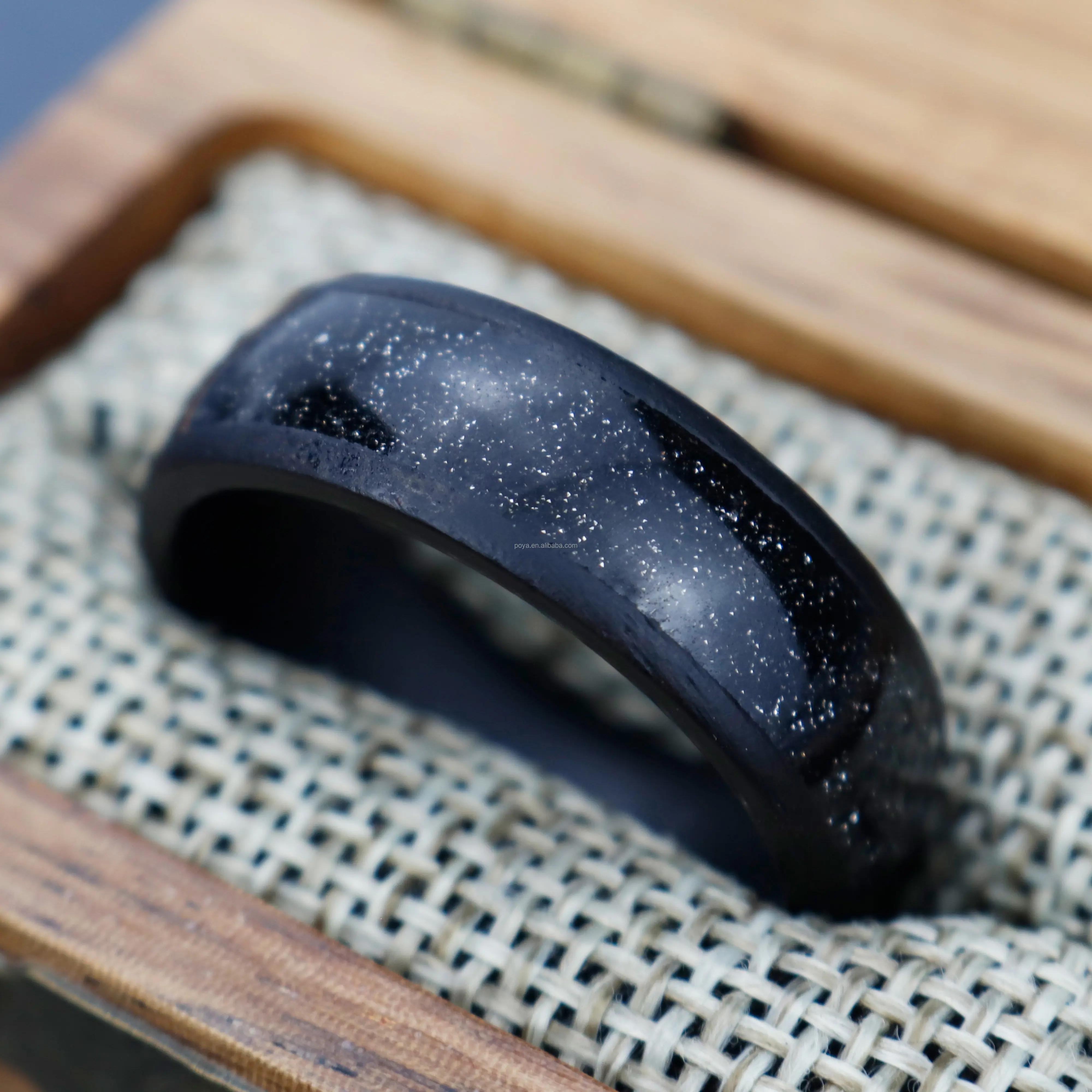 Poya New Design Wenge Wood Ceramic Smart NFC Ring With Glitter Inlay