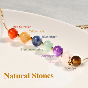 Catena in acciaio inossidabile di qualità <span class=keywords><strong>accessori</strong></span> con perline in pietra naturale grazioso cristallo colorato malefico occhio collana regali per le donne - Product Image 4