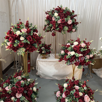IFG 2026 Bunga Artificial Laris Manis Warna Hijau dan Merah Marun, Mawar Hydrangea untuk Dekorasi Tengah Meja Pernikahan