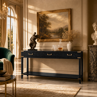 Console d'entrée moderne en bois massif noir avec vis apparentes et coins décoratifs, 3 tiroirs, pour couloir et hall d'entrée – Artisanat de luxe
