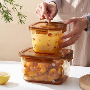 Boîte de conservation alimentaire carrée en verre borosilicate avec couvercle à clip, compatible micro-ondes, imprimé dessin animé, boîte à lunch - Product Image 4