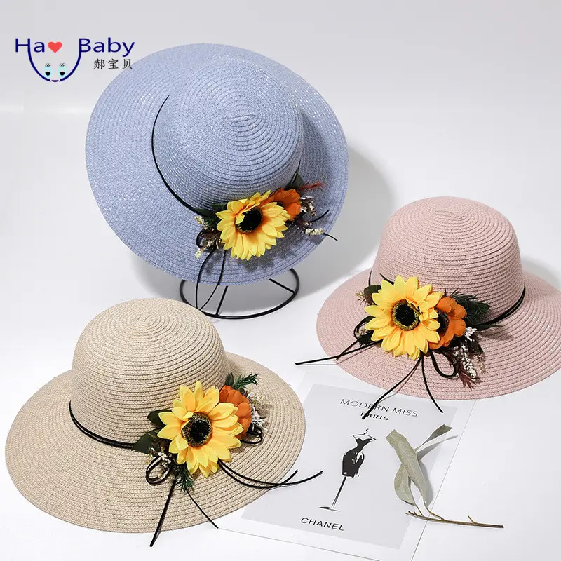 هاو بيبي الصيف 2020 جديد الأم والطفل سترو قبعة من القش المنسوجة الزهور فتاة قبعة للشاطئ