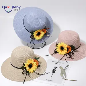 Hao Topi Jerami Bayi, Topi Pantai Gadis Bunga Rajut, Topi Jerami Matahari Orangtua-anak Baru Musim Panas 2020