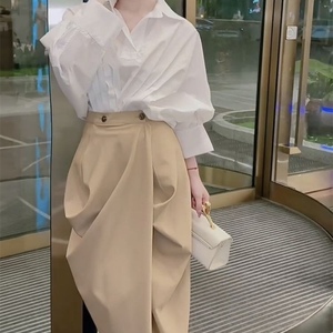 Women's New Arrival Asymmetric Solid-Color Shirt and Skirt 2-Piece <b>Set</b> Fashion - Product Image 1