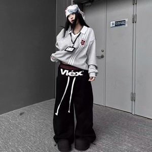 Pantaloni Sportivi Taslan Stile Americano Vintage a Gamba Larga con Doppio Elastico in Vita e Coulisse, Unisex, Streetwear, Vestibilità Ampia, Casual, Lunghi - Product Image 4