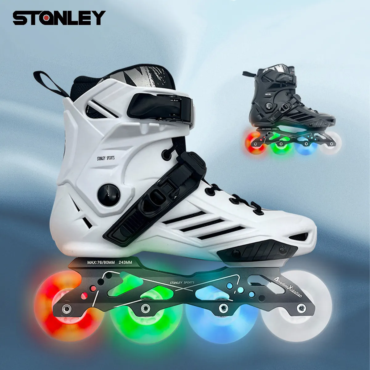 Goedkope Professionele Flash Land Rolschaatsen 4 Wielen Volwassenen Jeugd Lichtgevende Slalom Hard Shell Zwart Wit Inline Skates