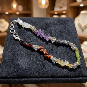 Tobillera de 7 Chakras con Piedras Preciosas Plateadas de Lujo - Moda para Mujeres, Bodas, Compromisos y Fiestas Cristianas - Product Image 2