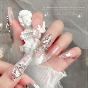 2024 New Butterfly Wings Nail <b>Drill</b> Jewelry Three-dimensional Alloy <b>Pink</b> Butterfly Pendant Large Diamond Left Right Nails - Product Image 3