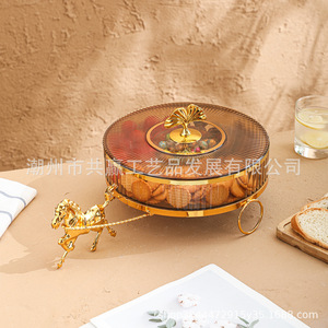 ถาดผลไม้ทรงกลมชุบทอง ขนาด 1-3 ลิตร แบบตั้งได้ กล่องเก็บของตกแต่ง - Product Image 1