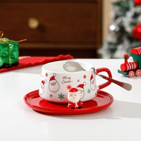 Ensemble tasse à café et soucoupe en céramique mignonne de 250 ml pour boissons froides et chaudes, cadeau de Noël écologique avec soucoupe et cuillère