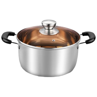 Marmite à soupe coréenne en acier inoxydable épaissi, non magnétique, compatible induction, à double anse, avec couvercle en verre visible, pour fondue et nouilles