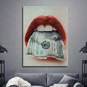 HD Astratta Rosso Bocca e Denaro Poster Motivazionali Pittura A Olio della Tela di Canapa Soggiorno Decorazione Della Parete - Product Image 5