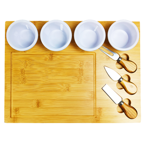 Ensemble de planches à charcuterie <span class=keywords><strong>vintage</strong></span> en bambou, planche de service en bois pour steak avec couteau, coupelle à sauce et bols en céramique pour blocs de découpe - Product Image 2