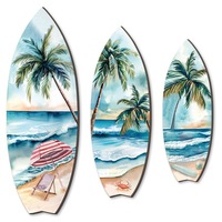 Planches de surf d'été Tentures murales en bois Pédales de plage océanique Décorations murales