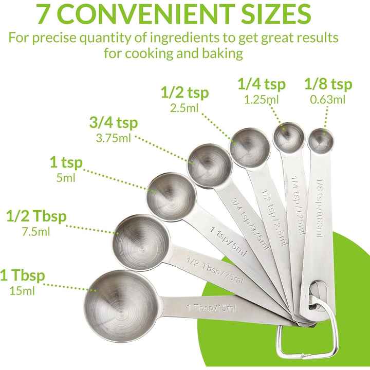 Spring Chef Stainless Steel 8-Level Measuring Spoons Set Nesting Kitchen Gadgets for Baking & Cooking Dry Liquid Ingredients