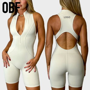 Combinaison de sport pour <span class=keywords><strong>femme</strong></span>, taille plus, fermeture éclair sur le devant, légère, extensible dans les quatre sens, en spandex/nylon, pour le yoga, l'entraînement physique, le fitness - Product Image 1