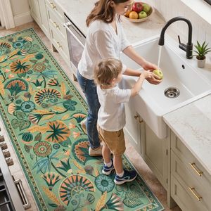 <span class=keywords><strong>Tappeto</strong></span> Runner Floreale Verde per Interni, Lavabile in Lavatrice, a Pelo Corto, Pieghevole, per <span class=keywords><strong>Ingresso</strong></span>, Soggiorno, Camera da Letto - Product Image 4