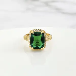 Oversize Emerald Rings iced out full diamond 18k gold weddings ring gold fine jewelry for women Brazil jewelry wholesale
