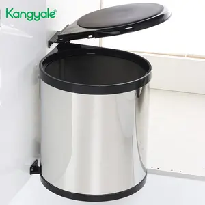 Kangyale Hot Sale Kitchen Cabinet Stainless Steel Embedded Built-in Trash Can Pull out Round Waste Bin