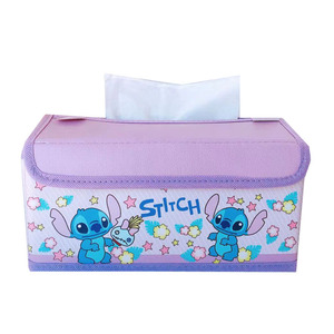 Cartoon stitch large tissue box PU desktop foldable cute home car tissue storage box