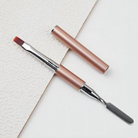 Pinceau à ongles plat double tête en or rose de haute qualité avec racloir, manche métallique, personnalisable pour gel UV