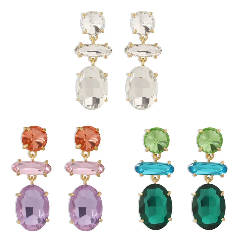 Rhinestone Drop Dangle Earrings Women Vintage Green Orbita Crystal Jewelry Lilac Crystals Earrings For Birthday Party Gift