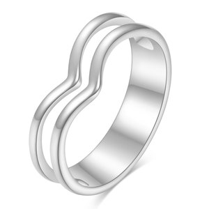 Double V Geometric Stainless Steel <b>Ring</b> 5Mm Steel Gold <b>Couple</b> Jewelry Gift - Product Image 5