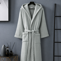 Peignoir en coton gaufré 100 % personnalisé avec logo, blanc, unisexe, pour hôtel et spa, doux, absorbant, respirant, à capuche
