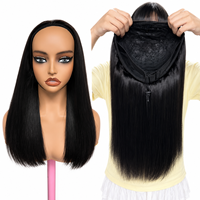 Perruque demi-tête afro bouclée frisée en cheveux humains, non-lacée, fabriquée à la machine, avec cordon de serrage, pour femmes noires